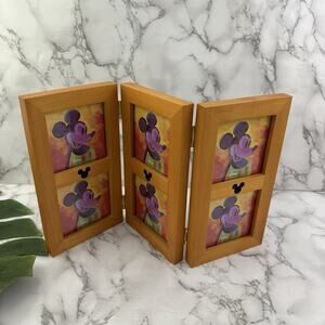 Disney Embossed Mickey Wood Folding Picture Frame 3 Pannel 3in Square